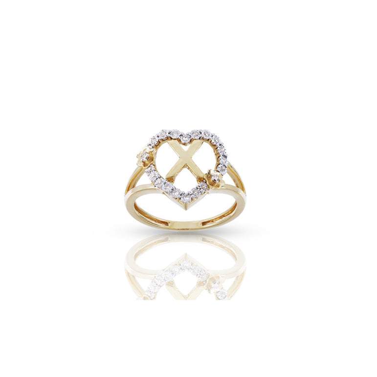 10K Yellow Gold Heart Shape Diamond Initial Ring