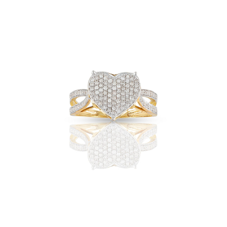 10mm Yellow Gold White Diamond Heart Ring by Rafaela Jewelry