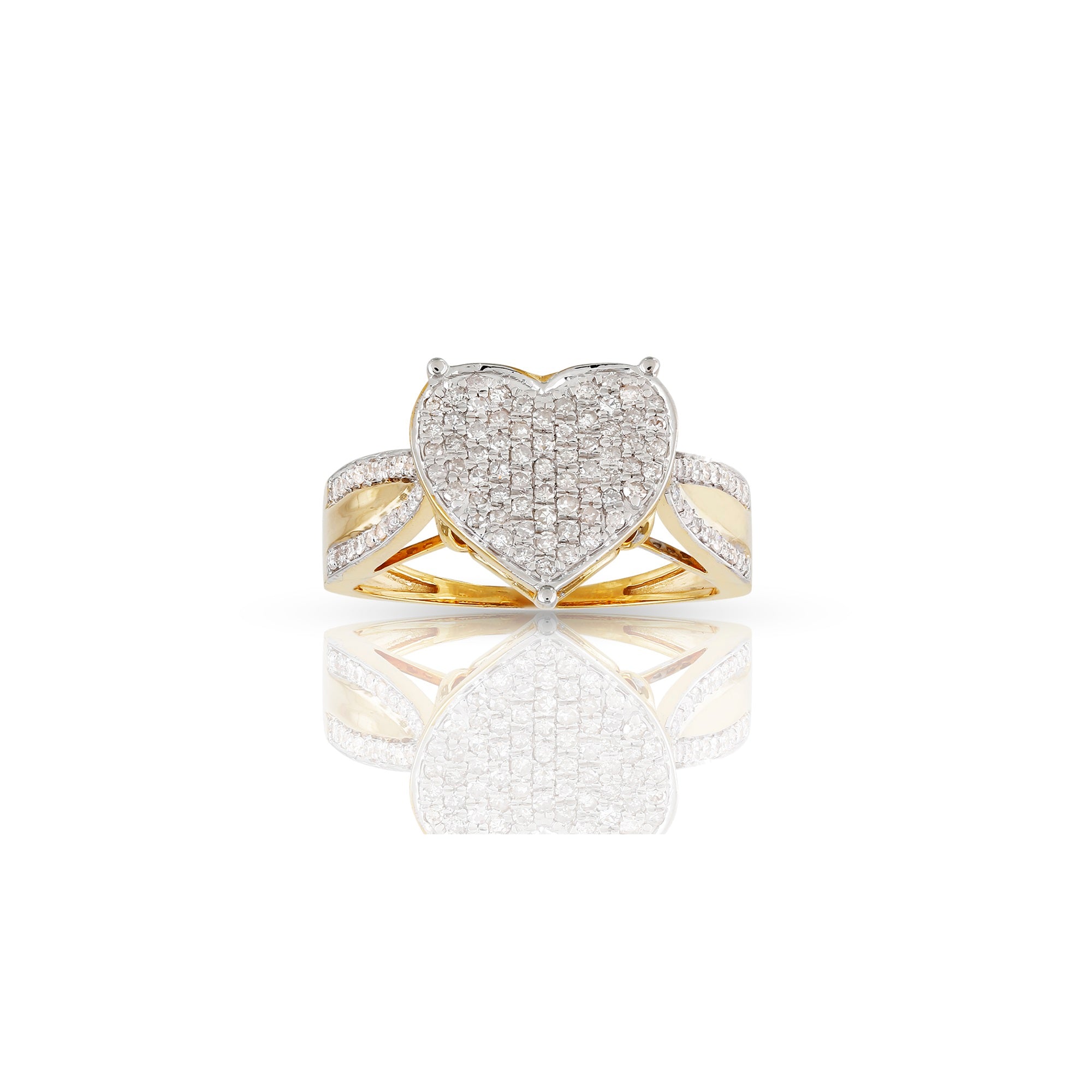 8mm Yellow Gold White Diamond Heart Ring by Rafaela Jewelry