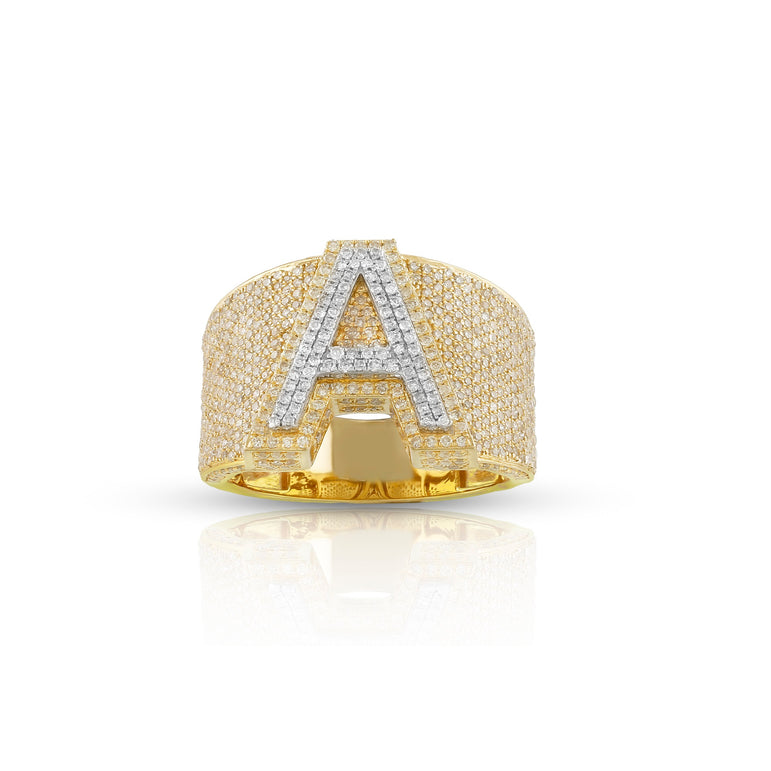 14K Gold Round Diamond Cluster Initial Ring