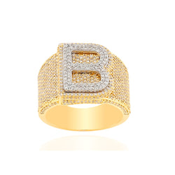 14K Gold Round Diamond Cluster Initial Ring