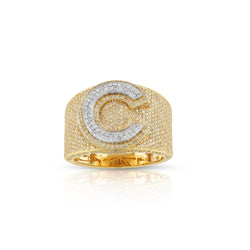 14K Gold Round Diamond Cluster Initial Ring