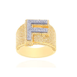 14K Gold Round Diamond Cluster Initial Ring