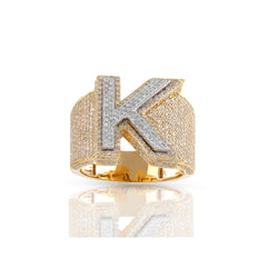 14K Gold Round Diamond Cluster Initial Ring