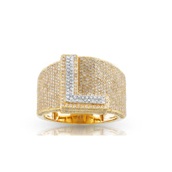 14K Gold Round Diamond Cluster Initial Ring