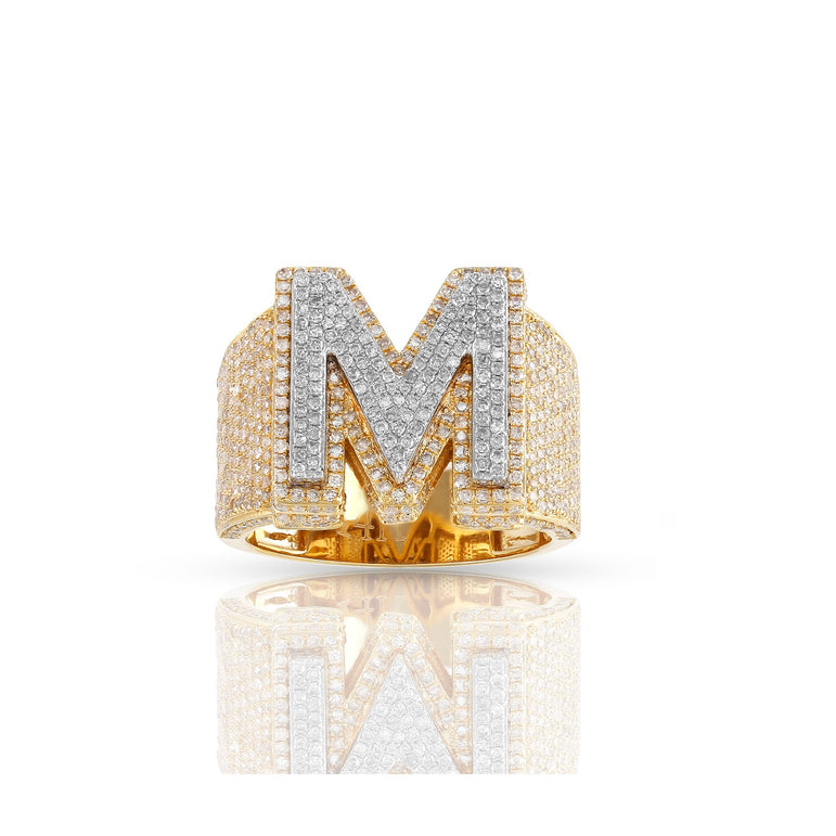 Yellow Gold Cluster Diamond Initial Letter Ring