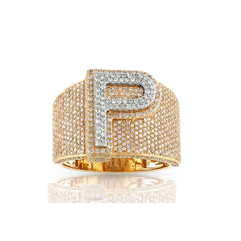 Yellow Gold Cluster Diamond Initial Letter Ring