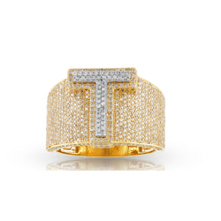 14K Gold Round Diamond Cluster Initial Ring