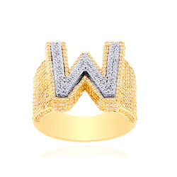 Yellow Gold Cluster Diamond Initial Letter Ring