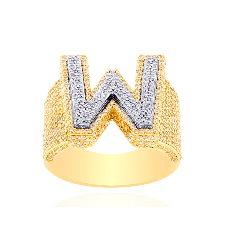 14K Gold Round Diamond Cluster Initial Ring