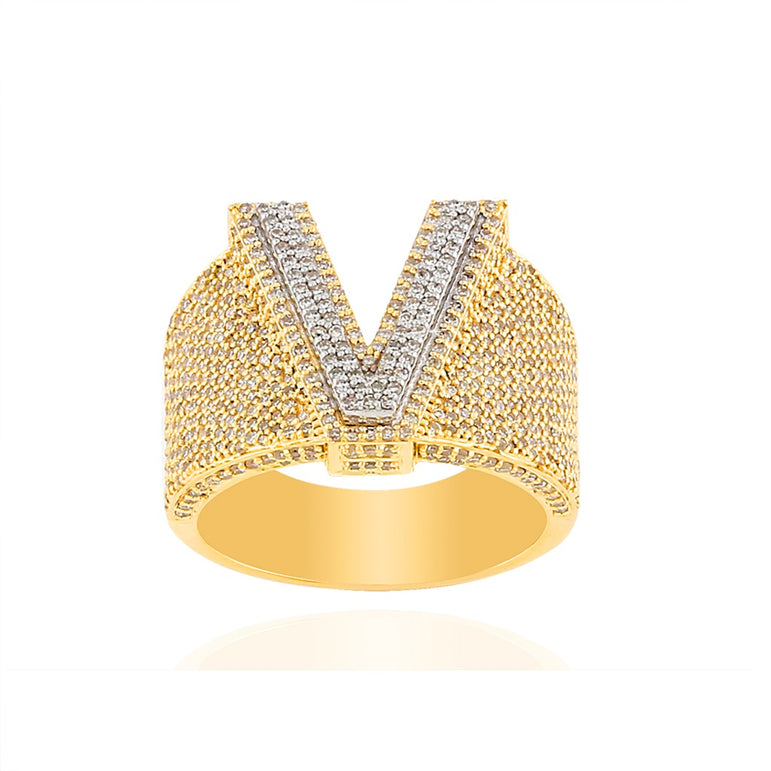 Yellow Gold Cluster Diamond Initial Letter Ring