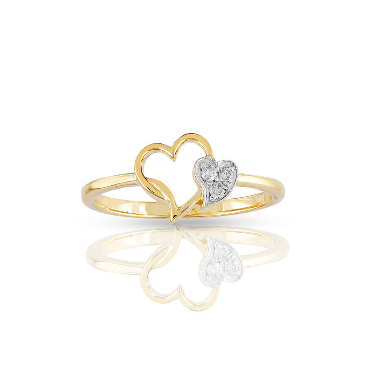 0.042Ct Round Diamond Yellow Gold Double Heart Ring