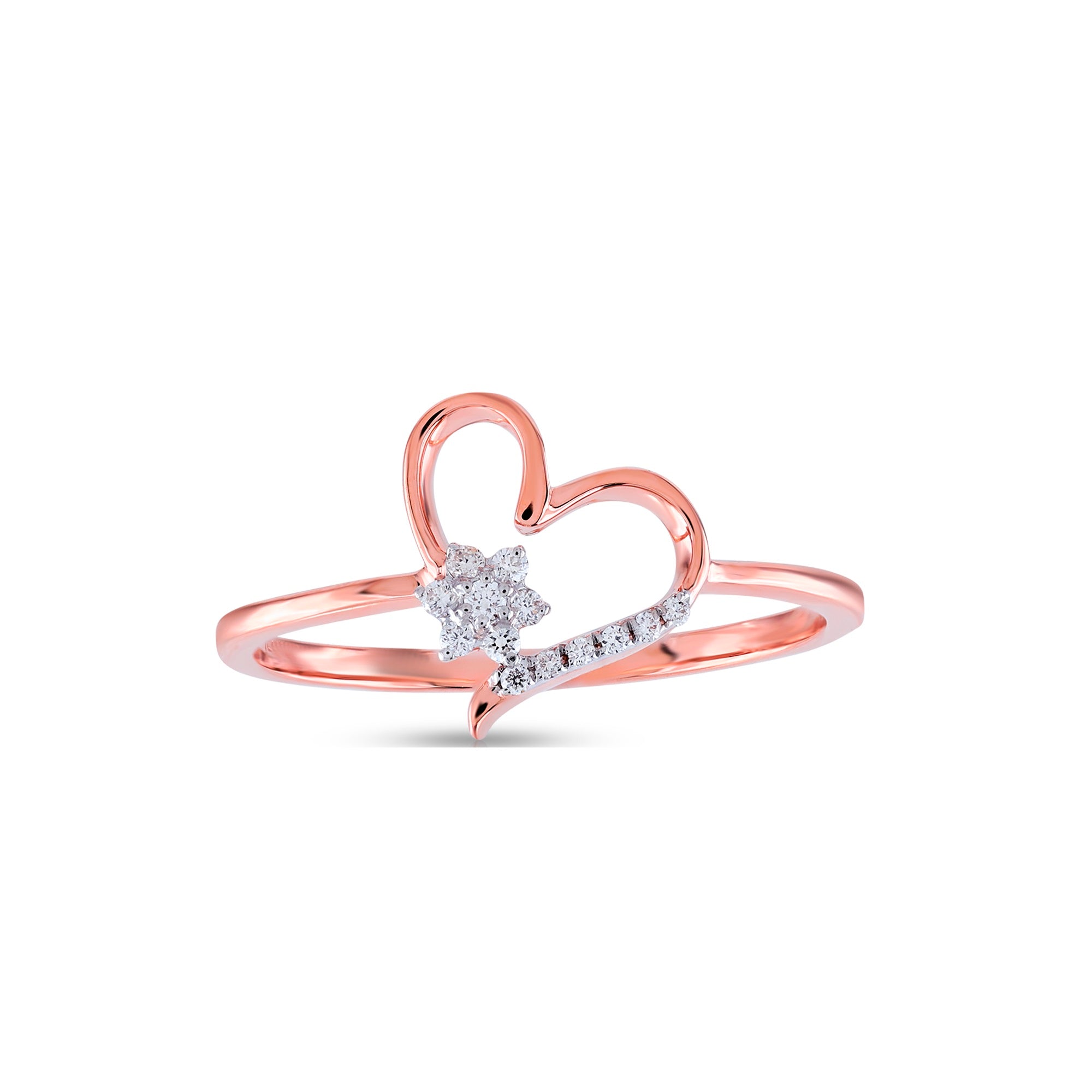 Rose Gold Round Diamond Flower Heart Ring