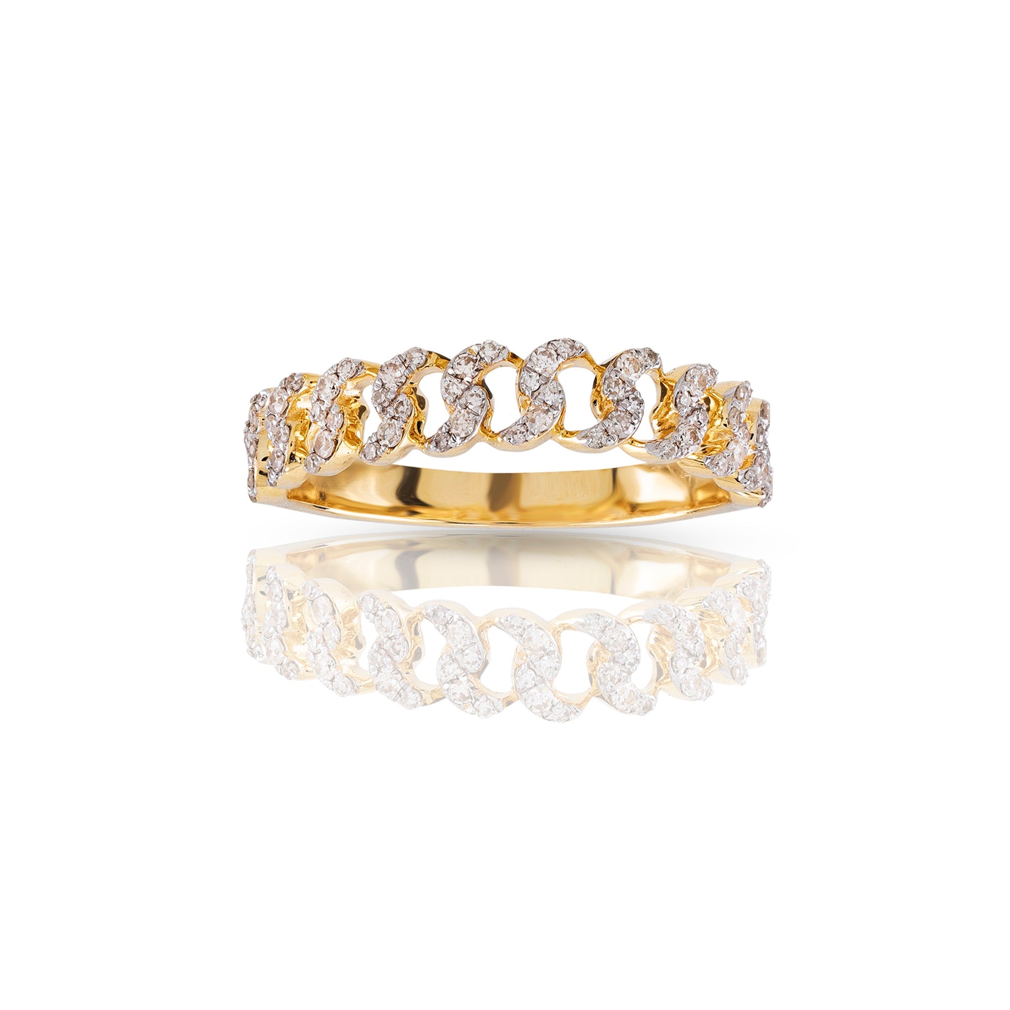Yellow Gold White Diamond Cuban Ring by Rafaela Jewelry
