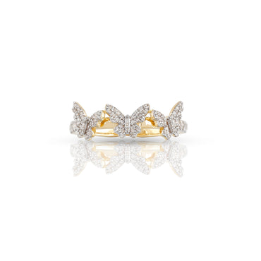 Yellow Gold Pave Triple Butterfly Ring by Rafaela Jewelry