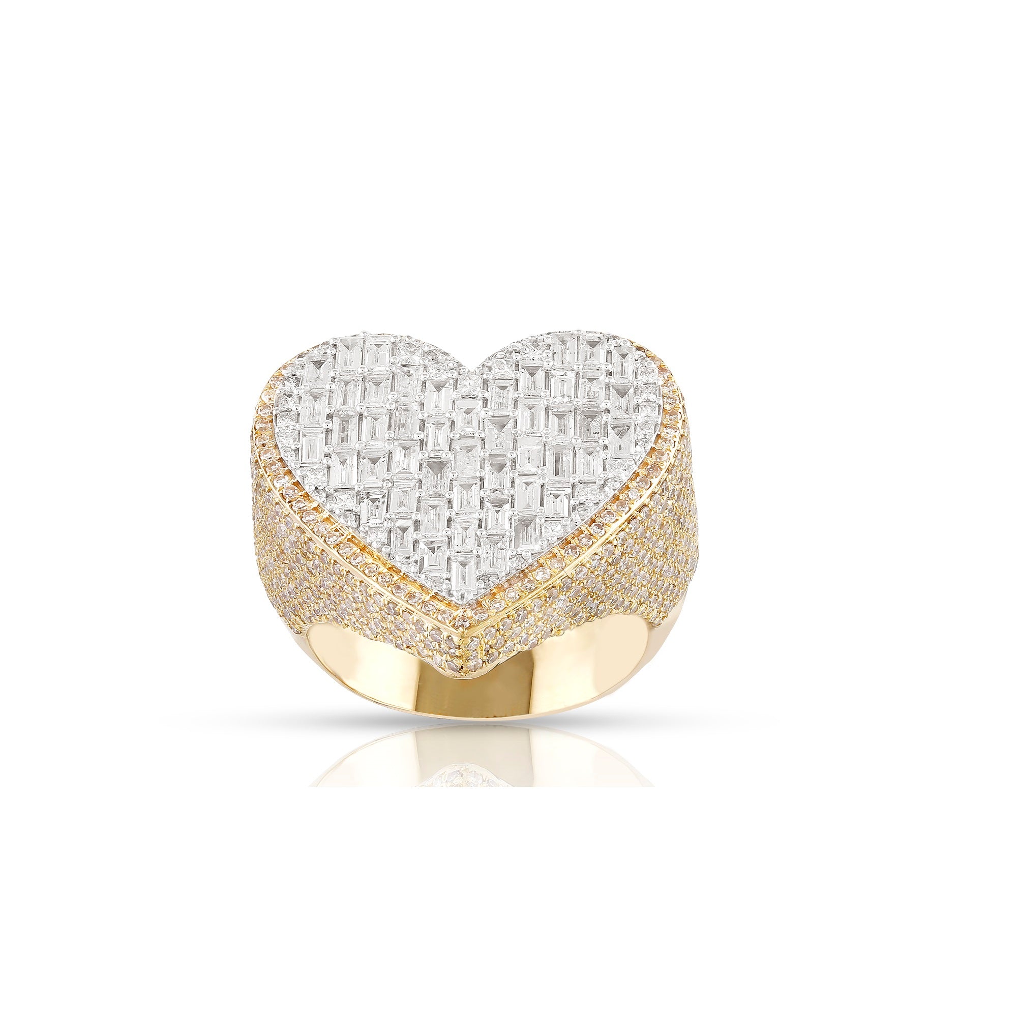 23mm Heart-Shaped Baguette Diamond Ring Gold by Rafaela Jewelry