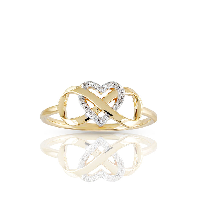 Yellow Gold Round Diamond Infinite Heart Ring