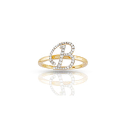 10K Yellow Gold Round Diamond Initial Ring