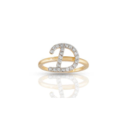 10K Yellow Gold Round Diamond Initial Ring