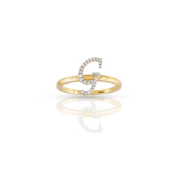 10K Yellow Gold Round Diamond Initial Ring