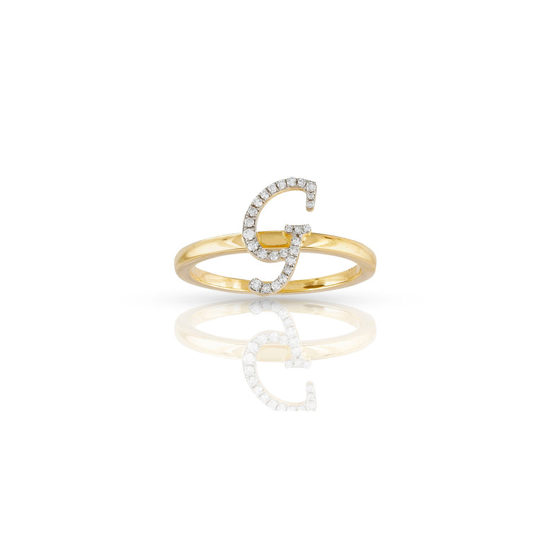 10K Yellow Gold Round Diamond Initial Ring