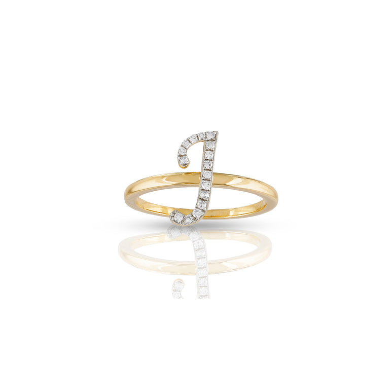 10K Yellow Gold Round Diamond Initial Ring