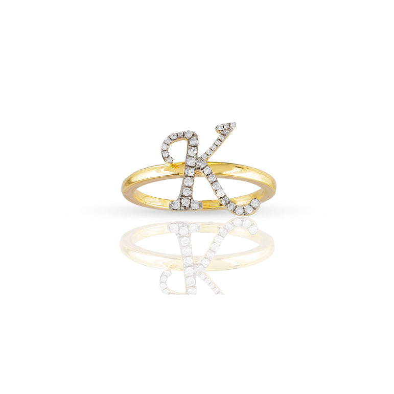 10K Yellow Gold Round Diamond Initial Ring