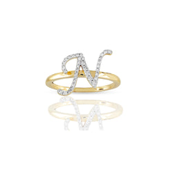 10K Yellow Gold Round Diamond Initial Ring