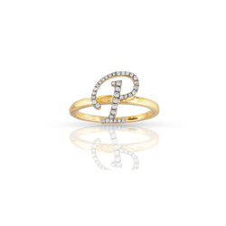 10K Yellow Gold Round Diamond Initial Ring