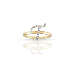 10K Yellow Gold Round Diamond Initial Ring