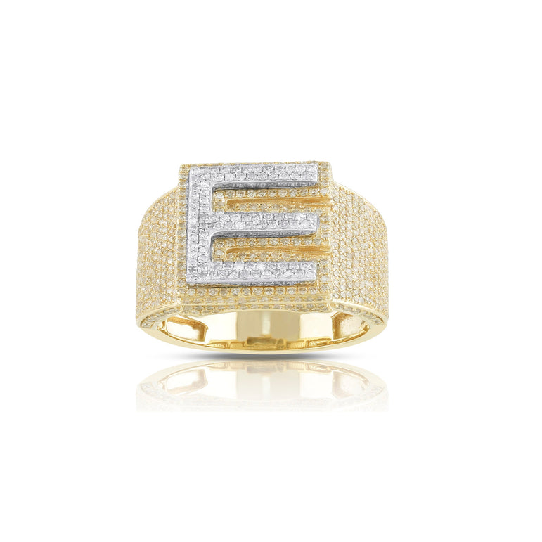 14K Gold Round Diamond Cluster Initial Ring