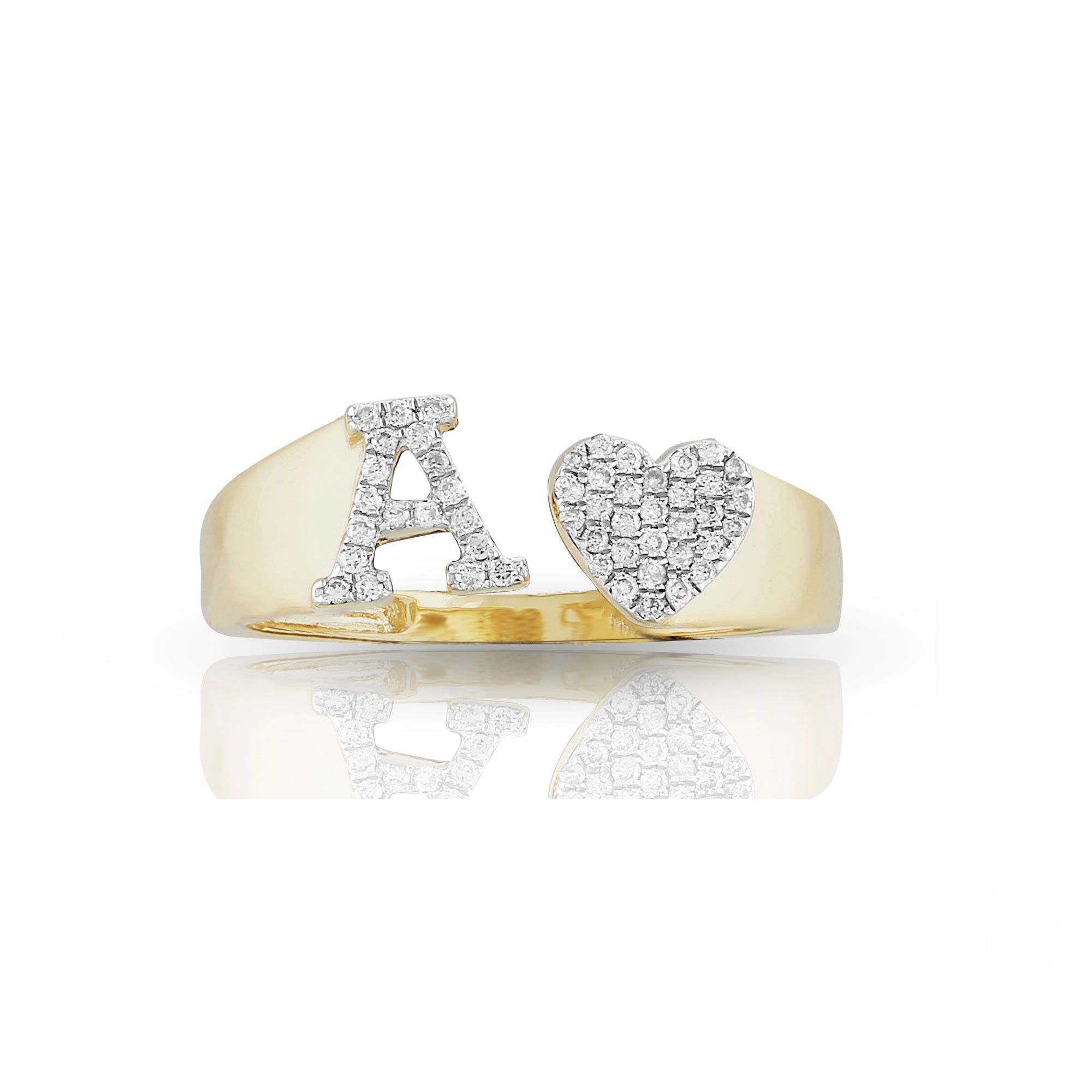 6mm Yellow Gold Heart Initial Letter Ring by Rafaela Jewelry
