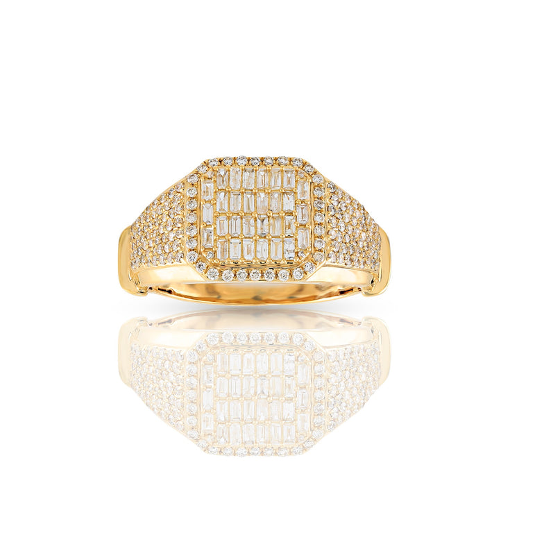 12.5mm Yellow Gold Baguette Diamonds Square Men's Ring by Rafaela Jewelry