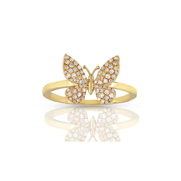 10.5mm Yellow Gold Round Diamond Butterfly Ring by Rafaela Jewelry