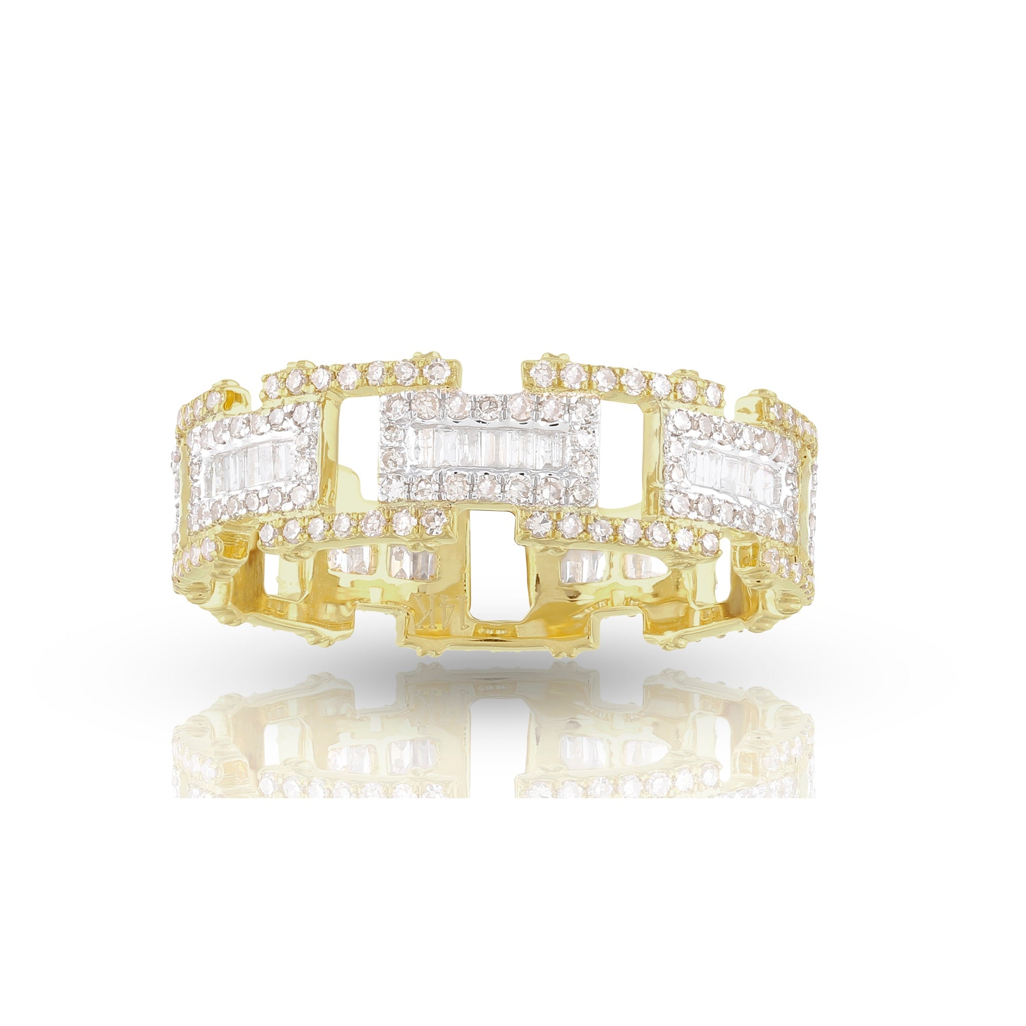 7mm Yellow Gold Round and Baguette Diamond Band Ring by Rafaela Jewelry