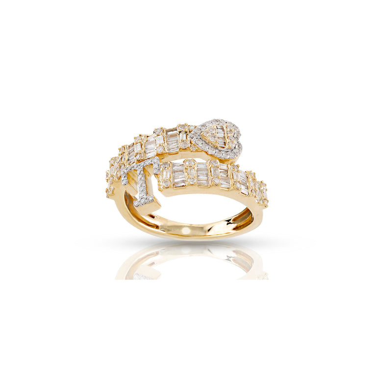 10KT Yellow Gold Baguette Diamond Heart Initials Letters Ring by Rafaela Jewelry