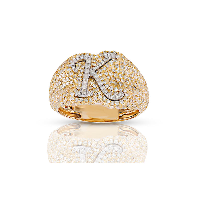 14kt Yellow Gold Round Diamond Initial Letters Rings by Rafaela Jewelry