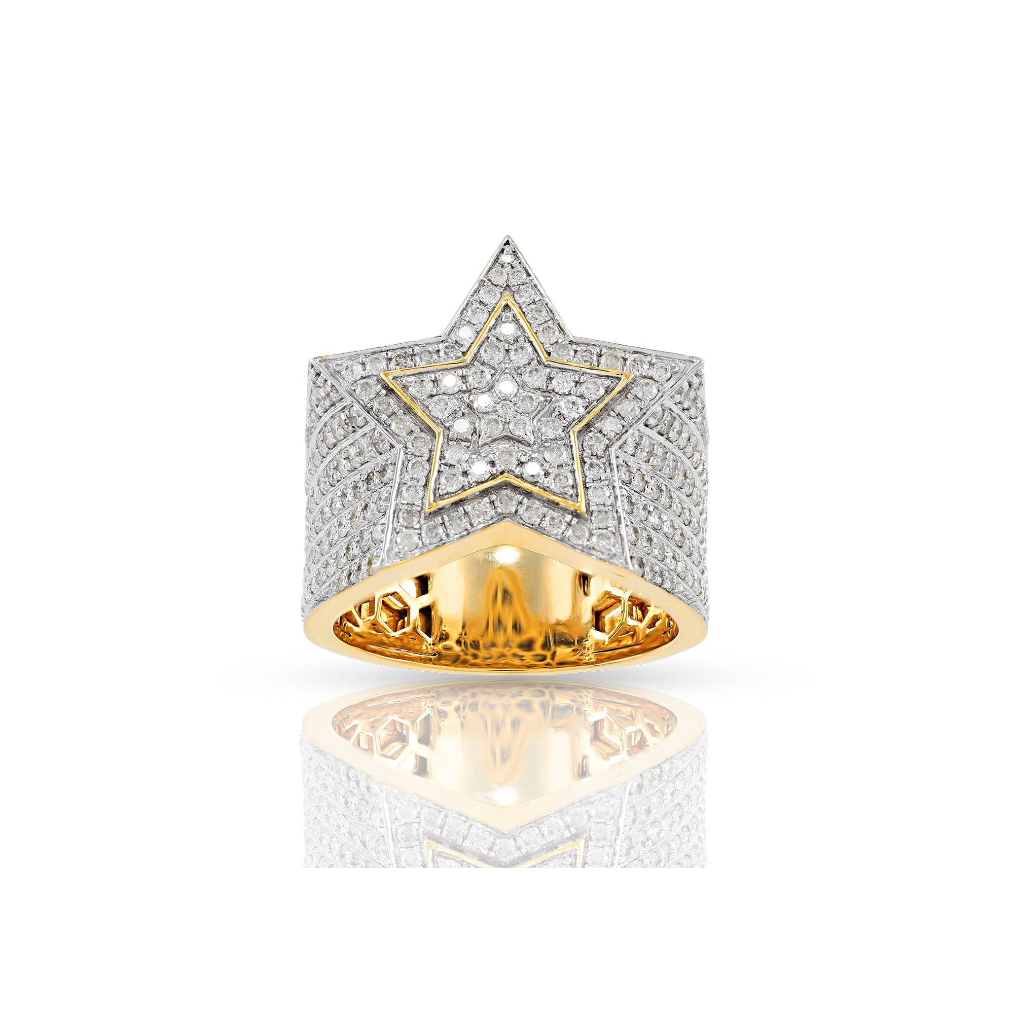 22mm Yellow Gold White Diamond Men's Star Ring by Rafaela Jewelry