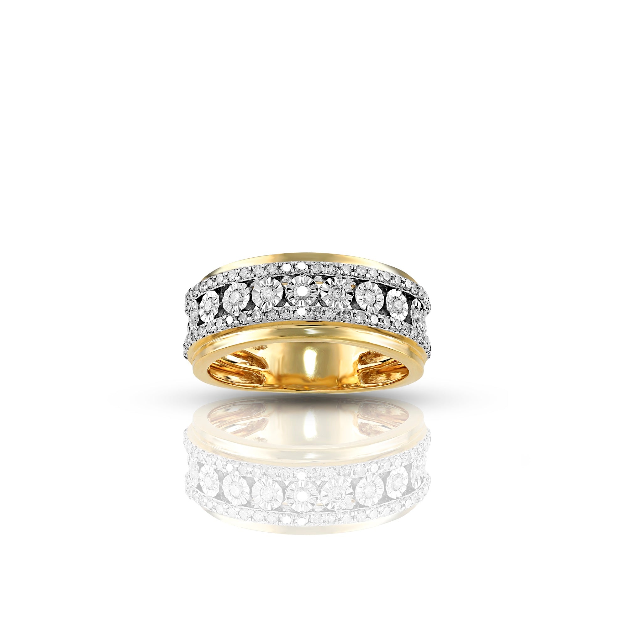 Yellow Gold Round Diamond Illusion Band Ring