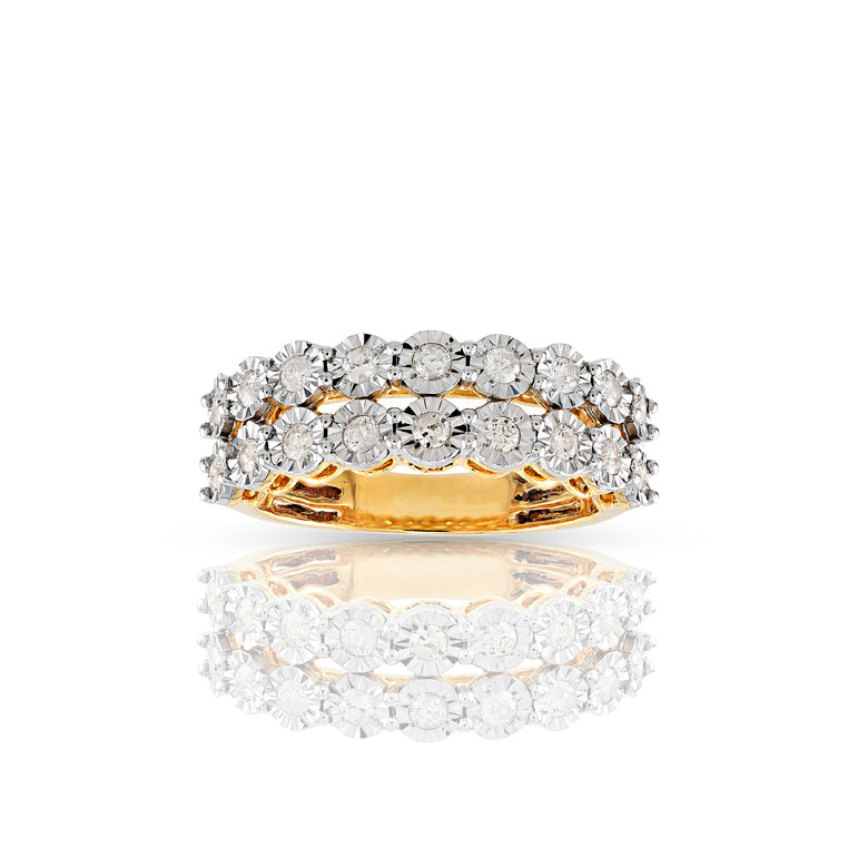 Yellow Gold Round Illusion Diamond Double Band Ring