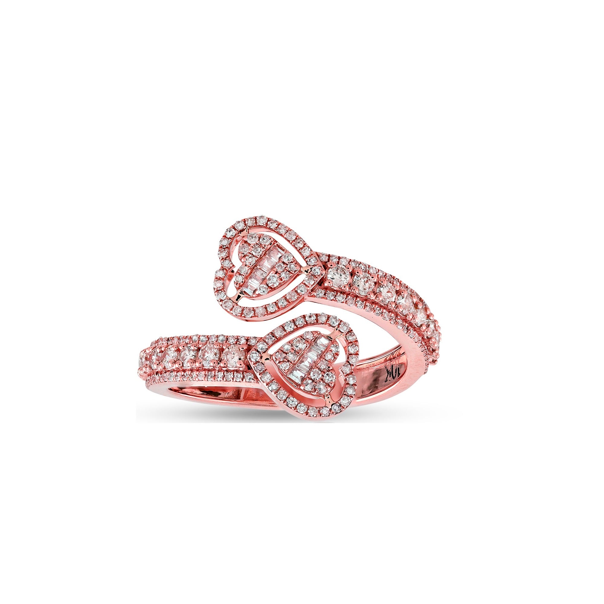 Rose Gold Round and Baguette Diamond Heart Cuff Ring