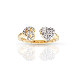 14kt Yellow Gold White Diamond Heart Initial Rings by Rafaela Jewelry