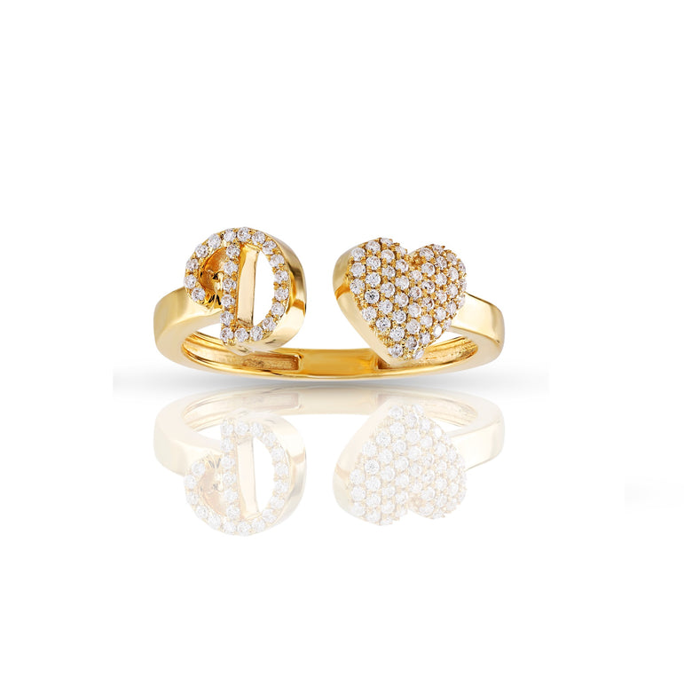 14kt Yellow Gold White Diamond Heart Initial Rings by Rafaela Jewelry