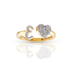 14kt Yellow Gold White Diamond Heart Initial Rings by Rafaela Jewelry