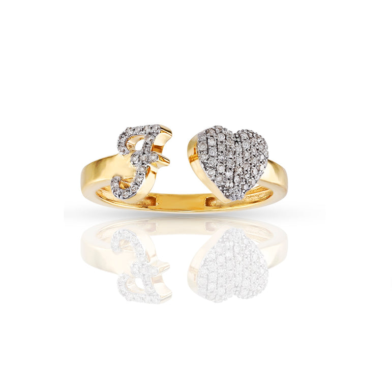 14kt Yellow Gold White Diamond Heart Initial Rings by Rafaela Jewelry