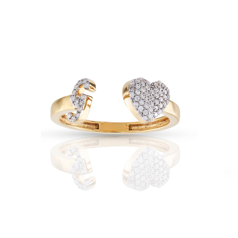 14kt Yellow Gold White Diamond Heart Initial Rings by Rafaela Jewelry