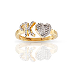 14kt Yellow Gold White Diamond Heart Initial Rings by Rafaela Jewelry