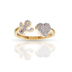 14kt Yellow Gold White Diamond Heart Initial Rings by Rafaela Jewelry