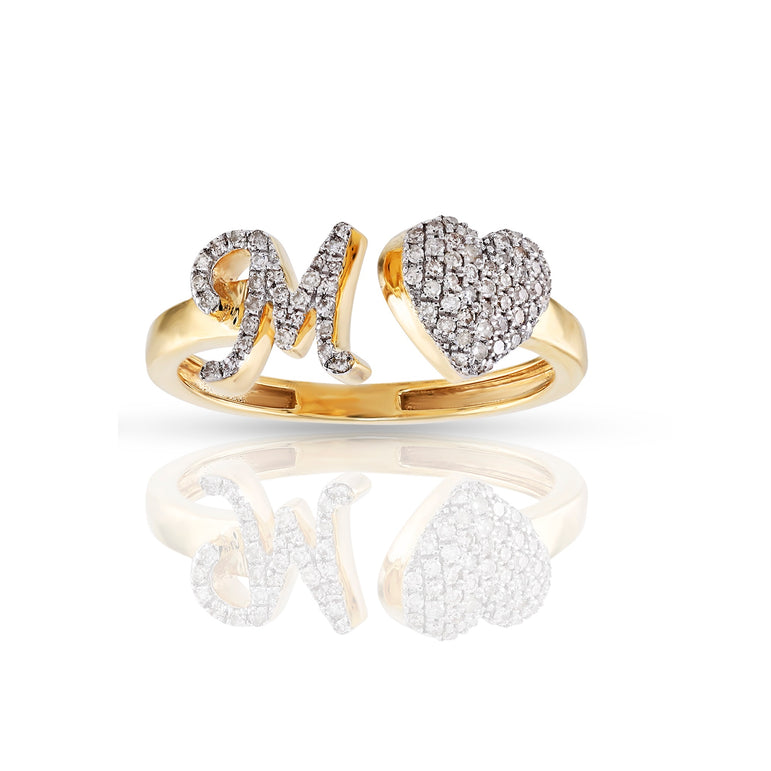 14kt Yellow Gold White Diamond Heart Initial Rings by Rafaela Jewelry