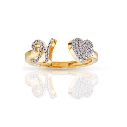 14kt Yellow Gold White Diamond Heart Initial Rings by Rafaela Jewelry